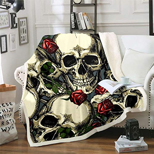 Homemissing Sherpa-Decke mit Totenköpfen, rote Rosen, Fleece-Überwurfdecke, Skelett, Plüschdecke für Sofa, Bett, gruselig, Gothic-Knochen-Stil, Doppelbett, 152,4 x 200,9 cm Homemissing Sherpa-Decke mit Totenköpfen, rote Rosen, Fleece-Überwurfdecke, Skelett, Plüschdecke für Sofa, Bett, gruselig, Gothic-Knochen-Stil, Doppelbett, 152,4 x 200,9 cm von Homemissing