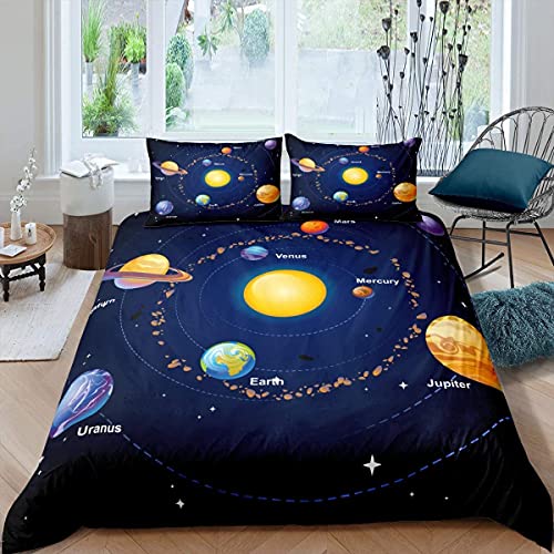 Homemissing Sonnensystem Bettwäsche Set 135x200cm Weltraum Thema Bettbezug Set Universum Planeten Betten Set Astronomie für Kinder Jungen Mädchen von Homemissing