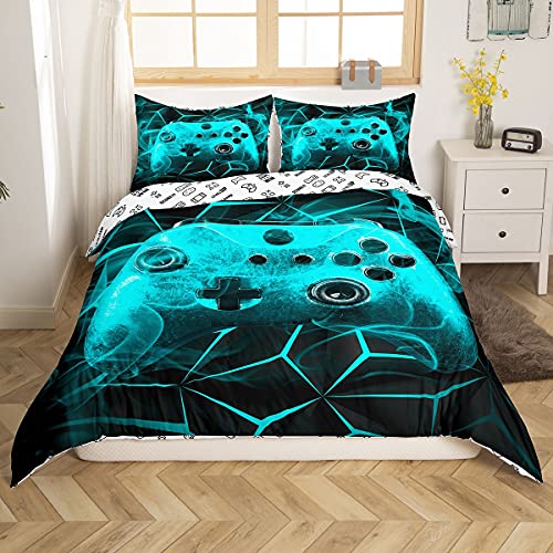 Homemissing Spieler Bettwäsche Set Teens Gaming Bettbezug Set Jungen Kinder Videospiel Bettwäsche 135x200cm Luxus Rauchige Geometrie Teal Schlafzimmer Dekor Bettbezug Mit 1 Kissenbezug Reißverschluss von Homemissing