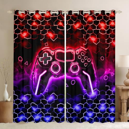 Homemissing Spieler Vorhänge Gaming Waben Fenstervorhang 137x117cm Spiel Controller Blickdichte Vorhänge Sechseck Gaming Geschenke Rot und Lila Schwarz Gardinen für Schlafzimmer Wohnzimmer Homemissing Spieler Vorhänge Gaming Waben Fenstervorhang 137x117cm Spiel Controller Blickdichte Vorhänge Sechseck Gaming Geschenke Rot und Lila Schwarz Gardinen für Schlafzimmer Wohnzimmer von Homemissing