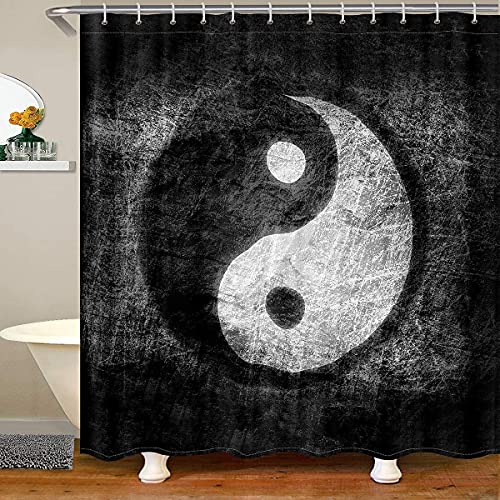 Homemissing Yin Yang Duschvorhang 180x180cm für Badezimmer Boho Trippy Psychedelisch Kunst Dekoratives Klatschmuster Duschvorhang Textil Traditionelles Ying Yang Thema Wasserdicht von Homemissing