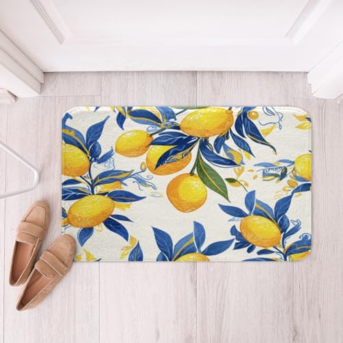 Homemissing Zitrone Badematte 40x60cm Cartoon Zitrone Badezimmerteppich für Jungen Mädchen Frisch Obst rutschfest Badteppiche Sommer Badvorleger von Homemissing