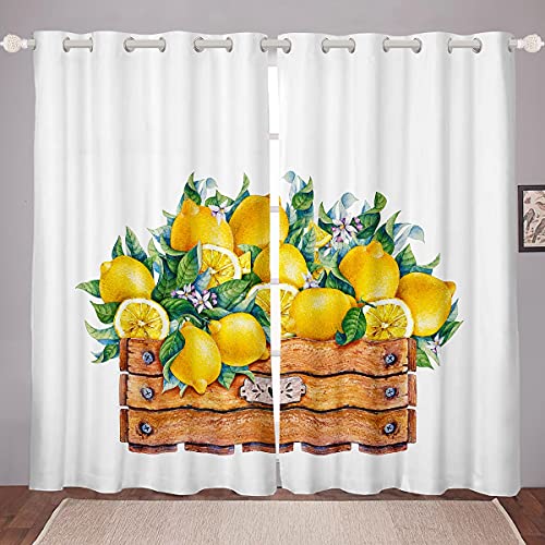 Homemissing Zitrone Blickdichte Vorhänge Tropenfrucht Vorhänge für Kinder Erwachsene Botanische Blätter Fenstervorhang 137x117cm Natürliche Frische Lebendige Raumdekoration von Homemissing
