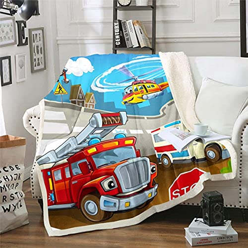 Karikatur Auto Kuscheldecke Feuerwehrwagen Krankenwagen Decke 130x150cm für Kinder Jungen Mädchen Feuerwehr Feuerwehrmann Flanell Fleecedecke Dringende Hilfe Wohndecke für Schlafsofa Couch von Homemissing