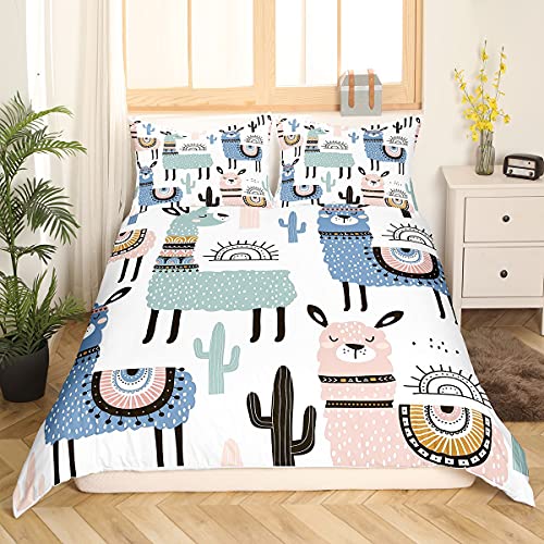 Kinder Niedlich Lama Bettwäsche Set 155x220cm Karikatur Lama Alpaka Bettbezug Set Für Mädchen Jugendliche Kawaii Boho Tier Dekor Betten Set Bohemien Stil Schlafzimmer 2St von Homemissing