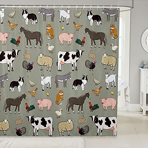 Kuh Duschvorhang Textil Karikatur Katze Hund Pferd Duschvorhang 180x200cm für Kinder Jungen Mädchen Stände Badewannen Bauernhof Tier Sammlung Dekor Bauernhaus Stil Tuch Stoff Vorhang von Homemissing