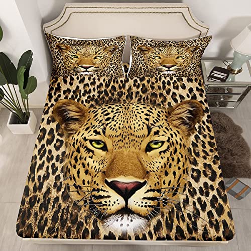 Leopard Spannbetttuch Wild Tier Thema Spannbettlaken 140x200cm für Kinder Jungen Mädchen Kind Leopard Drucken Bettlaken Set Ultra weich Dekor Safari Gepard Bedruckt Kein Flaches Laken von Homemissing