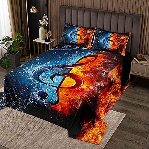 Musik Thema Tagesdecke 170x210cm Wasser Flamme Musik Note Drucken Bettüberwurf Luxus Musical Muster Steppdecke für Kinder Jungen Mädchen Frauen Schlafzimmer Dekor Hipster Stil Wohndecke Stil von Homemissing