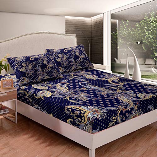 Paisley Spannbetttuch Boho Paisley Spannbettlaken 140x200cm für Mädchen Frauen Bohemian Exotisch Stil Bettlaken Set European Stil Design Luxus Dots 2St von Homemissing