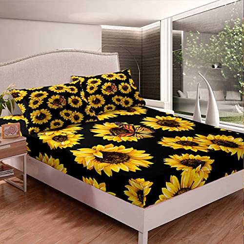Sonnenblume Spannbettlaken 140x200cm Mädchen Gelb Blumen Schmetterling Spannbetttuch Blumen Muster Bettlaken Set für Kinder Botanisch Natur Ultra weich Zimmer Dekor Sonnenblume Spannbettlaken 140x200cm Mädchen Gelb Blumen Schmetterling Spannbetttuch Blumen Muster Bettlaken Set für Kinder Botanisch Natur Ultra weich Zimmer Dekor von Homemissing
