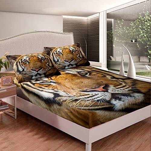 Homemissing Tiger Spannbetttuch Tiermuster Spannbettlaken 140x200cm Safari Tierwelt Bettlaken Set Beinhaltet 1 Kissenbezug Kein Bettlaken von Homemissing