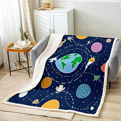 Homemissing Weltraum Decke 100x130cm Galaxis Karikatur Kuscheldecke für Kinder Jungen Mädchen Universum Erde Planet Wohndecke Kosmos Luxus Dekor Schlafzimmer Kollektion Flanell Fleecedecke von Homemissing