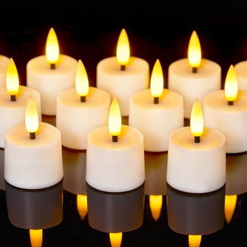 Homemory 12 Stück elektrische led teelichter mit Timer, flackernde batterie Kerzen, Eingebaut 6 Stunden Timer,Plastik, ideal für Weihnachten, Hochzeit, Party von Homemory
