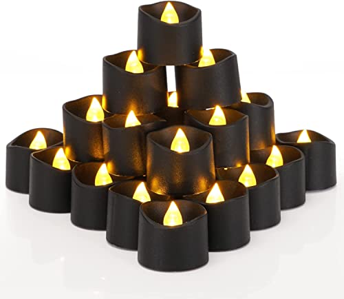 Homemory 24-Pack schwarze Teelichter Kerzen batteriebetrieben, Halloween Kerze Teelichter, flammenlose flackernde schwarze Kerzen, ideal für Urlaub Dekoration, Dia 3.5 x H 3.1CM von Homemory