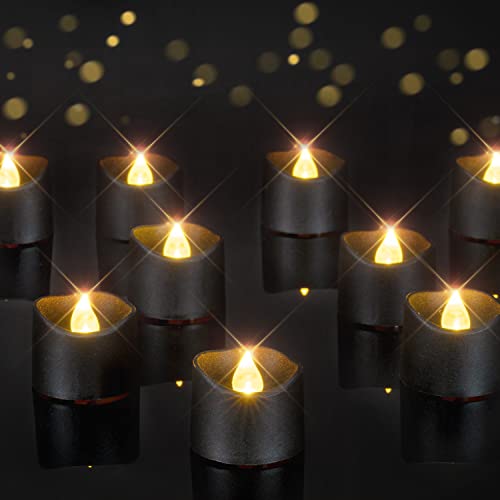 Homemory 24 Stück schwarze Teelichter, batteriebetrieben, Halloween-Kerzen, Teelichter, flammenlos, flackernde, schwarze Kerzen, Motto-Party, Durchmesser 3.8 cmxHöhe 3.8 cm von Homemory