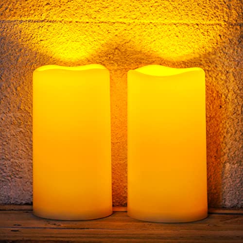 Homemory Große Solar-Kerzen Outdoor Wasserdicht, 20,3 cm X 10 cm, Dämmerung bis Morgengrauen, Solarbetriebene flammenlose Kerzen für draußen, Laternen, 2er-Set von Homemory