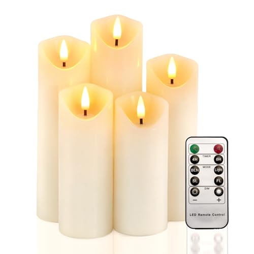 Homemory Realistische Flackernde Flammenlose Kerzen, Batterie Betriebene Kerzen mit Fernbedienung und Timer, LED-Säule Kerzen aus Echtem Wachs, 5er-Set Homemory Realistische Flackernde Flammenlose Kerzen, Batterie Betriebene Kerzen mit Fernbedienung und Timer, LED-Säule Kerzen aus Echtem Wachs, 5er-Set von Homemory