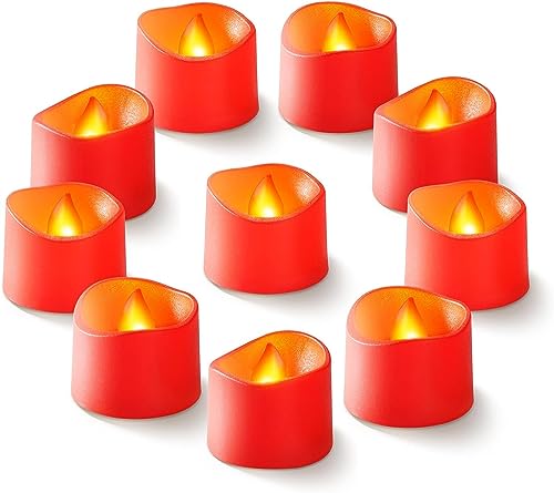 Homemory Rote flammenlose Teelichter, 24 Stück, flackernde LED-Teelichter, batteriebetrieben, für Halloween, Weihnachten, Batterien im Lieferumfang enthalten von Homemory