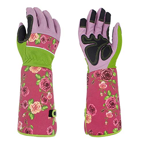 Rosenschnitthandschuhe für Damen, Gartenhandschuhe, rosa, schöne dornensichere Gartenhandschuhe mit langen Ärmeln aus Segeltuch zum Blumen Pflanzen von Homeng