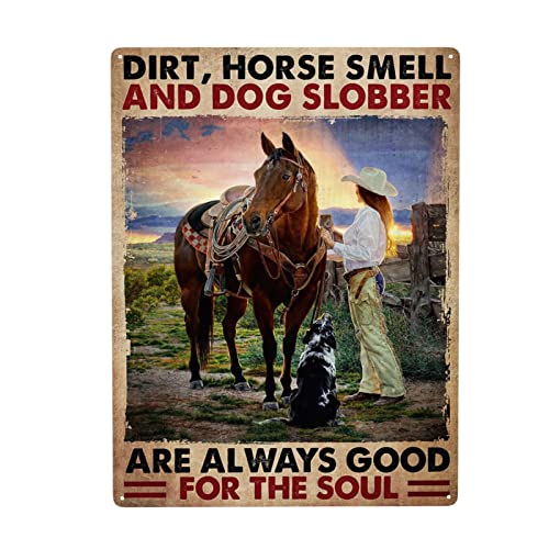 Blechschild mit Aufschrift "Dirt Horse Smell and Dog Slobber are Always Good for The Soul", Wanddekoration, lustige Dekoration für Zuhause, Küche, Bar, Zimmer, Garage, Vintage-Poster, Plakette, 20,3 x von Homeoanimal