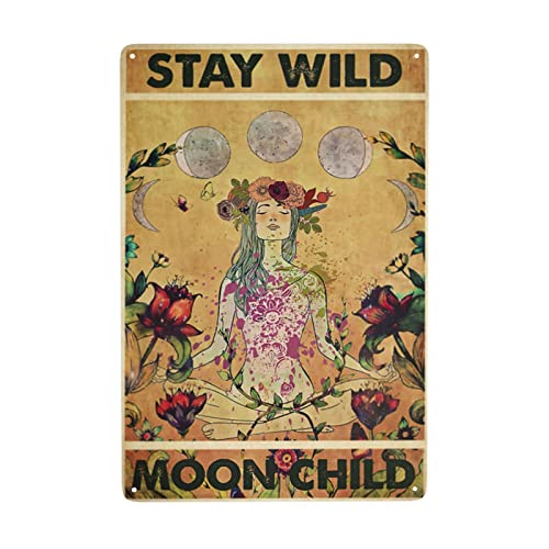 Bleiben Sie Wild Moon Kind Blechschild Vintage Plakette Metall Poster Wanddekoration für Zuhause Küche Garage Bar Pub Kunst Dekor Wandposter Geschenk 20,3 x 30,5 cm von Homeoanimal