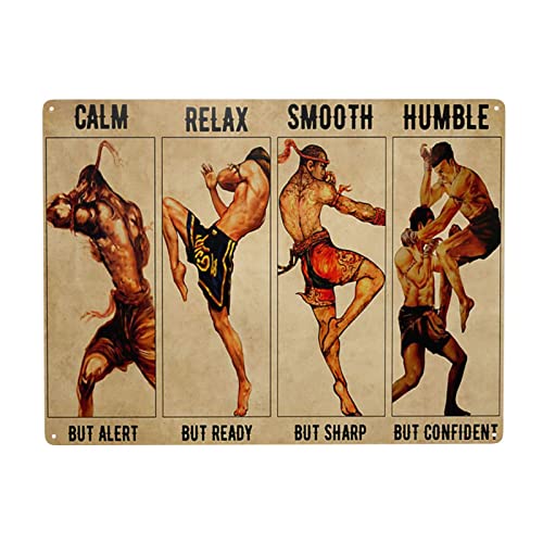 Calm But Alert Relaxed But Ready Smooth But Sharp Humble But Confident Muay Thai Blechschild Wanddekoration lustige Dekoration für Zuhause, Küche, Bar, Zimmer, Garage, Vintage-Poster, Plakat, 15,2 x von Homeoanimal