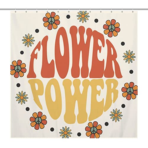 Flower Power Duschvorhang-Set für Badezimmer, 183 x 183 cm, Polyester, bedruckt, mit Haken von Homeoanimal