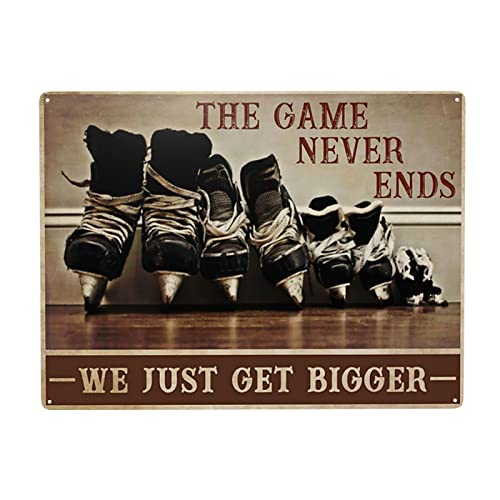 Hockey The Game Never Ends We Just Get Biger, Blechschild, Wanddekoration, lustige Dekoration für Zuhause, Küche, Bar, Zimmer, Garage, Vintage-Poster, Plakette, 20,3 x 30,5 cm von Homeoanimal