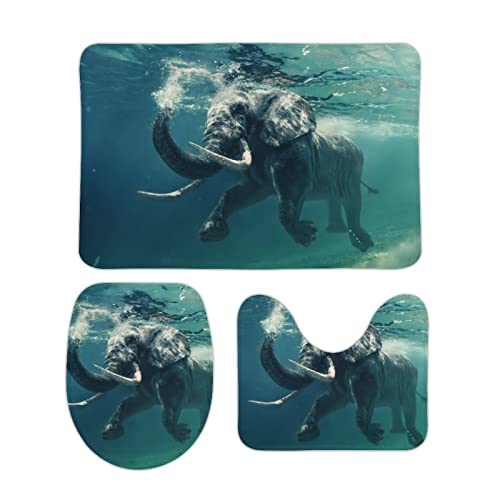 Homeoanimal Elefant Badematten Set, Badezimmer Teppiche Sets 3 Stück, Toilettenvorleger, Weich Bequem Rutschfest, Einfacher zu Trocknen für Fußmatten 40x60cm von Homeoanimal