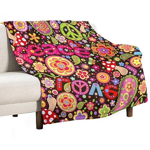 Homeoanimal Hippie mit Pilzen Druck Überwurfdecke 150 x 200 cm, leichte Flanelldecke, gemütliche Mikrofaser-Decken für Couch, Sofa, Schlafzimmer, dekorativ von Homeoanimal