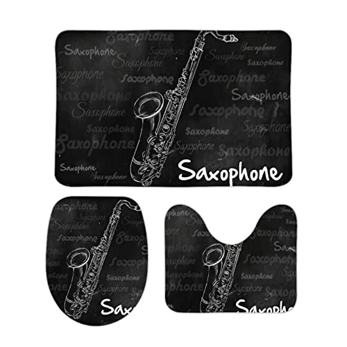 Homeoanimal Saxophon Musik Badematten Set, Badezimmer Teppiche Sets 3 Stück, WC Vorleger, Weich Bequem Rutschfest, Einfacher zu Trocknen für Fußmatten 40x60cm von Homeoanimal