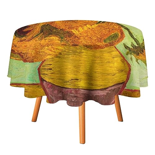 Homeoanimal Van Gogh Sonnenblume in einer Vase Polyester runde Tischdecke, modisch und vielseitig, geeignet für den Innen- und Außenbereich, 91 x 91 cm von Homeoanimal