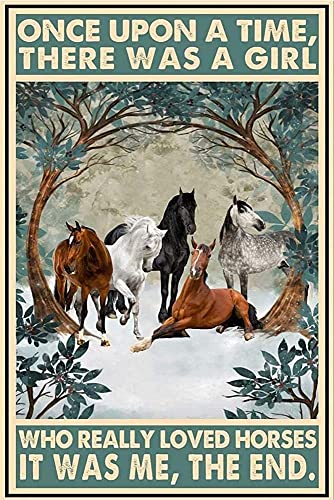 Retro-Blechschild, Pferd, "Once Upon A Time, There was A Girl Who Really Loved Horses It Was Me The End", Bauernhof, Wohnzimmer, Kunst, Wanddekoration, 20,3 x 30,5 cm von Homeoanimal