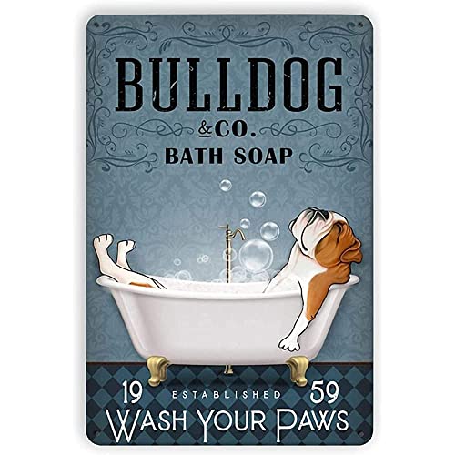 Vintage Metallschild Bulldog Co. Bath Soap Wash Your Paws Schilder Blechschild Home Kitchen Restaurant Cafe Art Vintage Metallschild Retro Geschenk Schild 20,3 x 30,5 cm von Homeoanimal