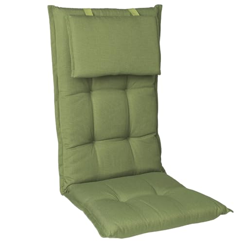 Homeoutfit24 Gartenstuhlauflagen Hochlehner – 2er Set – Extra Dick 8 cm – Mit Kopfpolster – Oeko-TEX – UV-beständig – Grün – Made in EU – Outdoor Auflagen für Gartenstühle von Homeoutfit24