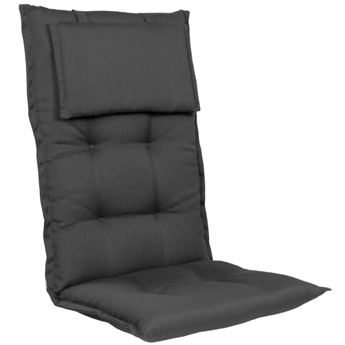 Homeoutfit24 Gartenstuhlauflagen Hochlehner – 4er Set – Extra Dick 8 cm – Mit Kopfpolster – Oeko-TEX – UV-beständig – Anthrazit – Made in EU – Outdoor Auflagen für Gartenstühle von Homeoutfit24