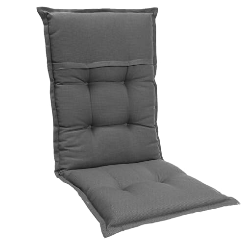 Homeoutfit24 Gartenstuhlauflagen Hochlehner – 4er Set – Extra Dick 8 cm – Mit Kopfpolster – Oeko-TEX – UV-beständig – Grau – Made in EU – Outdoor Auflagen für Gartenstühle von Homeoutfit24