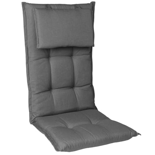 Homeoutfit24 Gartenstuhlauflagen Hochlehner – 6er Set – Extra Dick 8 cm – Mit Kopfpolster – Oeko-TEX – UV-beständig – Grau – Made in EU – Outdoor Auflagen für Gartenstühle von Homeoutfit24