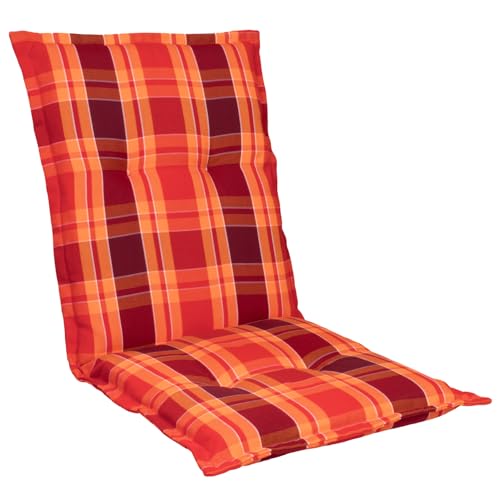 Homeoutfit24 Gartenstuhlauflagen Niedriglehner - 2er Set– Extra Dick 8 cm – Oeko-TEX – UV-beständig – Rot-Kariert – Made in EU – Outdoor Auflagen für Gartenstühle von Homeoutfit24