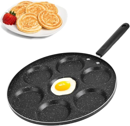 Homepatche 7-Tassen-Bratpfanne,Antihaft-Beschichtet Aluminum Frühstücks mit Griff,Spiegelei Burger Pfanne für Spiegelei, Burger, Omelett, Outdoor Camping,für Gasherd, Elektrischer Kachelofen von Homepatche