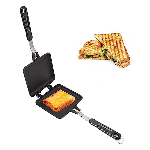 Homepatche Doppelseitige Bratpfanne, kleine Pfanne Doppelseitig Abnehmbare Panini-Maker-Pfanne Aluminium mit Antihaftbeschichtung,Campfire Maker mit Flachem Boden für Sandwiches, Brot von Homepatche