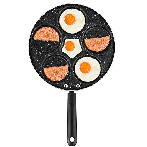 Homepatche Eier-Bratpfanne, 4 Löcher, Antihaftbeschichtete Aluminium-Bratpfanne, Leicht zu Reinigende Multi-Ei-Omelette-Pfanne, Burger-Form Für Frühstück, Für Gasherd, Elekt (5 Löcher) von Homepatche