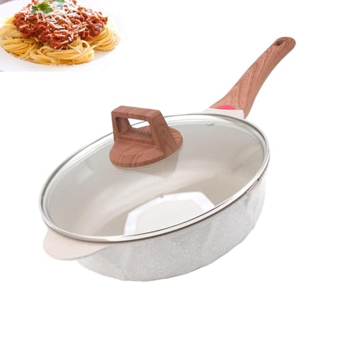 Homepatche Tiefe Bratpfanne mit Deckel,28CM Pfanne Antihaft Aluminiumlegierung Frittierpfanne Mit Gummiholz Griff Pfanne PFOA-frei Induktionspfanne Für Alle Herde,Weiß von Homepatche