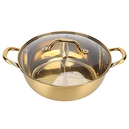 Hot Pot Mit Trennwand, 30 Cm Edelstahl-Hot Pot Mit Glasdeckel, Integriertes Design, Antihaftbeschichteter Induktions-Hot Pot, Separates Design, Mandarinen-Ententopf Für Induktionsherd(Gold) von Homepatche