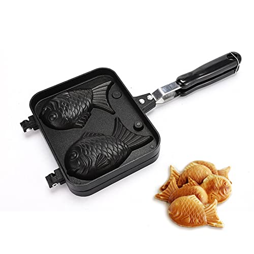 Taiyaki Pfanne Waffeleisen, 2 Formen Taiyaki Maker Antihaft Fischform Kuchenform Backformen mit 2-seitiger Fischform Aluminiumlegierung Doppelpfannenform Für Weihnachten Geschenk,34 * 18cm von Homepatche