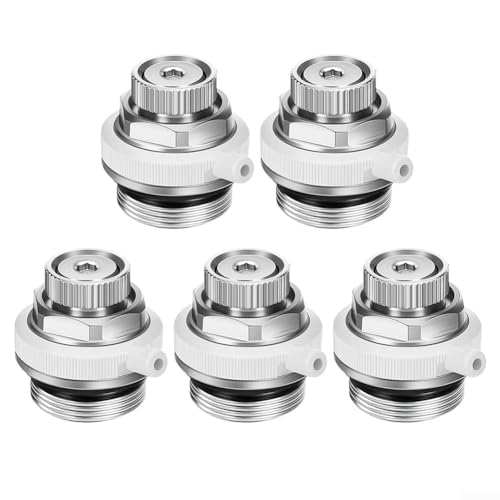 1/5 Stück 1/2 Zoll automatisches Entlüftungsventil, Kupfer-Belüftungsventile, Abflussventil, Heizkörper-Auspuffventil mit selbstdichtenden Gewinden und O-Ringen für Auspuffanschlüsse, Heizkörper (5 von Homeponnew
