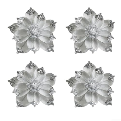 12 Stück künstliche Blumen für Weihnachtsbaumschmuck DIY-Projekte mit realistischem Aussehen und langer Lebensdauer (Silber) von Homeponnew