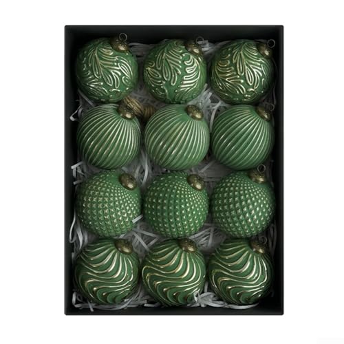 12-teiliges Weihnachtskugel-Ornament-Set im rustikalen Vintage-Stil, handgefertigtes Used-Finish, Polypropylen-Material mit galvanisiertem, festlichem Glanz für saisonale Präsentation (grün) von Homeponnew
