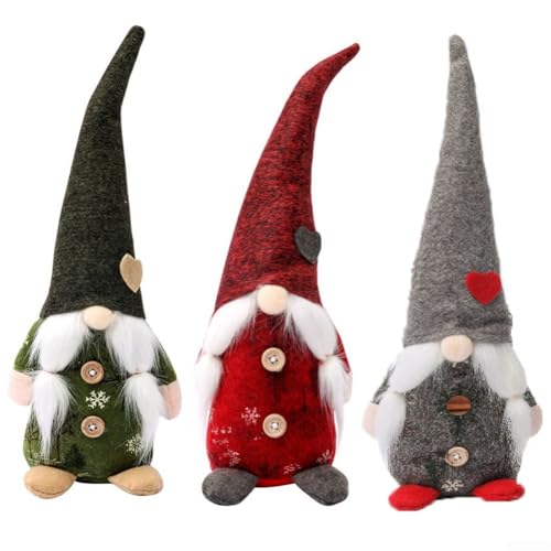 3 Stück Weihnachtswichtel Plüschpuppe Ornamente Handgefertigte gesichtslose skandinavische Tomte Figuren für Tischplatte, Kaminsims, Regaldekoration von Homeponnew