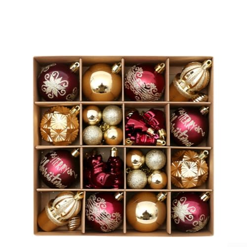 42-teiliges Weihnachtskugel-Ornament-Set für Baumdekoration, bruchsicherer Kunststoff für den Innenbereich, Urlaub an mehreren Orten (Rotgoldwein) von Homeponnew